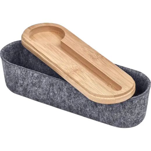 Okiyo Byoga Recycled PET Felt & Bamboo Stationery Case Flipped